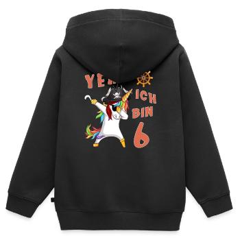 Pirat Einhorn Geburtstagsshirt 6 Jahre - Kinder Premium Organic Zip Hoodie - Schwarz - Hinten - AI Model Kid Male (0cm)