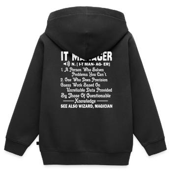 Responsable informatique Définition du responsable informatique - Sweat Premium à capuche zippé enfant bio - noir - Dos - AI Model Kid Male (0cm)