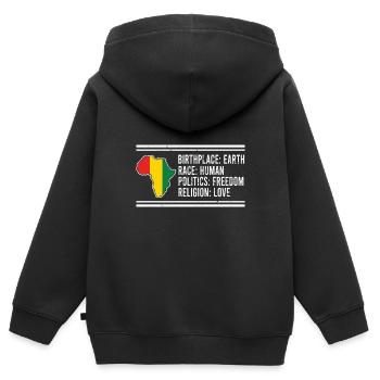 Lieu de naissance: Earth Race: Human Politics: Freedom Rel - Sweat Premium à capuche zippé enfant bio - noir - Dos - AI Model Kid Male (0cm)