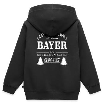 Humorvoller Spruch: bayerische Gelassenheit - Kinder Premium Organic Zip Hoodie - Schwarz - Hinten - AI Model Kid Male (0cm)