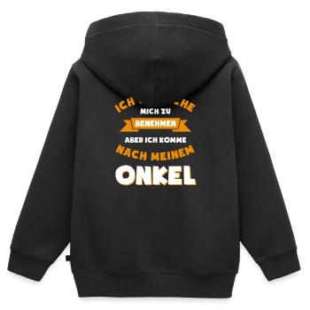 Ich versuche mich zu benehmen Onkel - Kinder Premium Organic Zip Hoodie - Schwarz - Hinten - AI Model Kid Male (0cm)