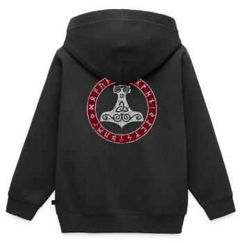 Thor Hammer Runes Thor Corbeaux de mythologie nordique - Sweat Premium à capuche zippé enfant bio - noir - Dos - AI Model Kid Male (0cm)