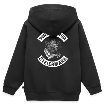 Panthère de Styrie Fils De Styrie Puissance Motard - Sweat Premium à capuche zippé enfant bio - noir - Dos - AI Model Kid Male (0cm)