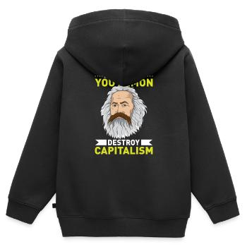 KARL MARX: Destroy Capitalism - Kinder Premium Organic Zip Hoodie - Schwarz - Hinten - AI Model Kid Male (0cm)