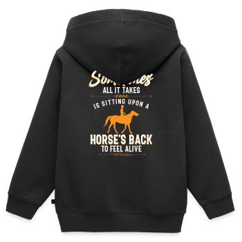 Cavalier Cavalier Chevaux - Sweat Premium à capuche zippé enfant bio - noir - Dos - AI Model Kid Male (0cm)