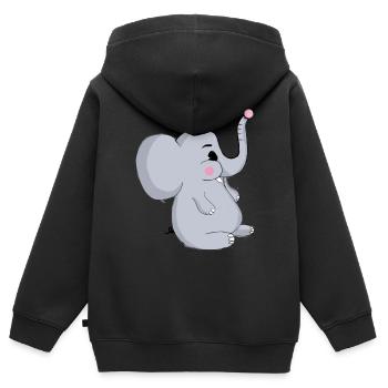 Éléphant - Sweat Premium à capuche zippé enfant bio - noir - Dos - AI Model Kid Male (0cm)