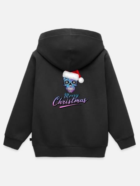 Totenkopf im Weihnachts Design - Kinder Premium Organic Zip Hoodie - Schwarz