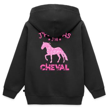 j'peux pas j'ai cheval - cadeau fille - Sweat Premium à capuche zippé enfant bio - noir - Dos - AI Model Kid Male (0cm)