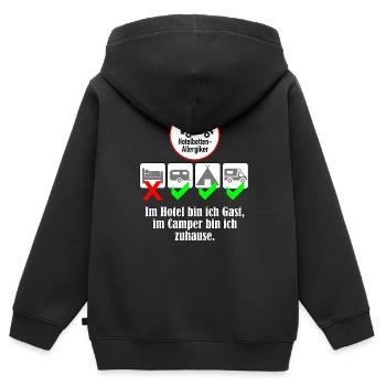 Im Hotel bin ich Gast, im Camper bin ich zuhause. - Kinder Premium Organic Zip Hoodie - Schwarz - Hinten - AI Model Kid Male (0cm)