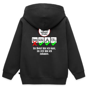 Im Hotel bin ich Gast, im Zelt bin ich zuhause. - Kinder Premium Organic Zip Hoodie - Schwarz - Hinten - AI Model Kid Male (0cm)