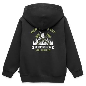 Der Wald Ist Mein Versteck Vor Idioten | Forstwirt - Kinder Premium Organic Zip Hoodie - Schwarz - Hinten - AI Model Kid Male (0cm)