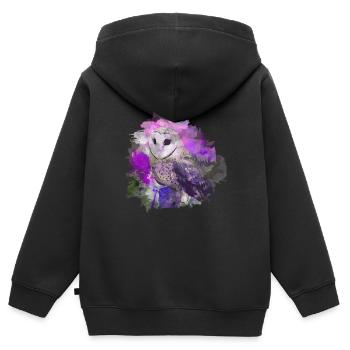 Eule Uhu Nachtvogel Watercolor - Kinder Premium Organic Zip Hoodie - Schwarz - Hinten - AI Model Kid Male (0cm)