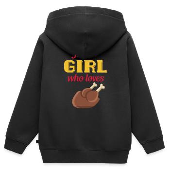 girl loves chicken - Kids Premium Organic Zip-up Hoodie - black - Back - AI Model Kid Male (0cm)