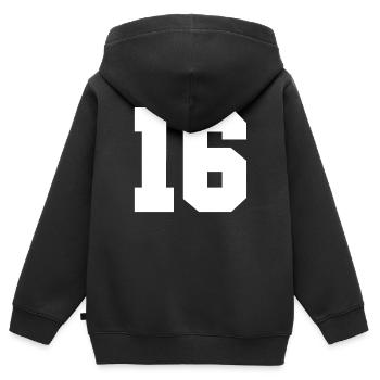 Numéro 16 - Sweat Premium à capuche zippé enfant bio - noir - Dos - AI Model Kid Male (0cm)