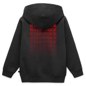 Avec de l'huile et du piment, une recette typiquement italienne - Sweat Premium à capuche zippé enfant bio - noir - Dos - AI Model Kid Male (0cm)