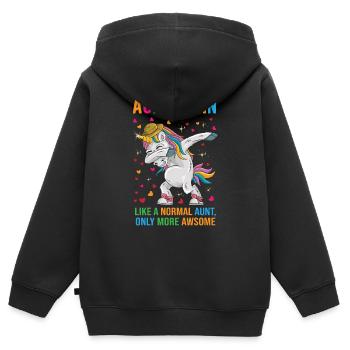 Tante Licorne AUNTICORN Pretty Cute Fantasy Cadeau - Sweat Premium à capuche zippé enfant bio - noir - Dos - AI Model Kid Male (0cm)