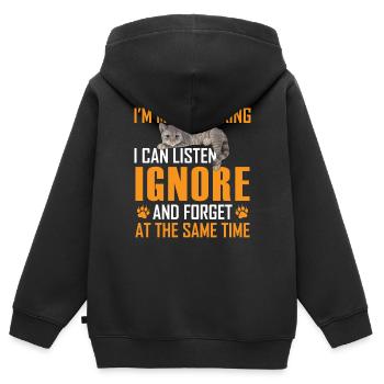 Funny Cat Je suis multitâche je peux écouter et oublier - Sweat Premium à capuche zippé enfant bio - noir - Dos - AI Model Kid Male (0cm)