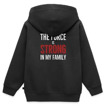 Die Kraft ist stark in meiner Familie - Kinder Premium Organic Zip Hoodie - Schwarz - Hinten - AI Model Kid Male (0cm)