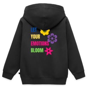 Let Your Emotions Bloom - Sweat Premium à capuche zippé enfant bio - noir - Dos - AI Model Kid Male (0cm)