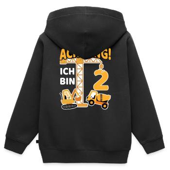 2. Geburtstag Baustelle Bagger Kran Geschenk Junge - Kinder Premium Organic Zip Hoodie - Schwarz - Hinten - AI Model Kid Male (0cm)