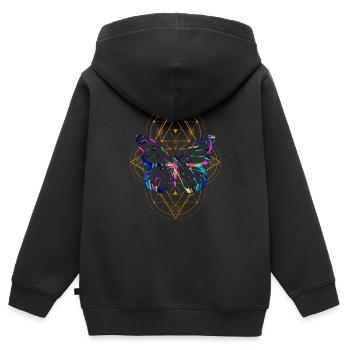 Papillon Géométrie sacrée par The Manzanita - Sweat Premium à capuche zippé enfant bio - noir - Dos - AI Model Kid Male (0cm)