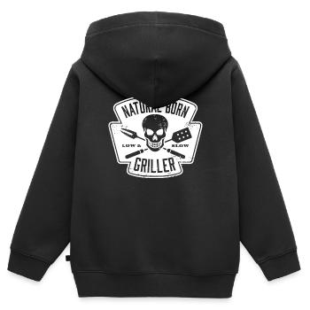 Natural Born Griller - Grilling BBQ Steak Barbecue - Kids Premium Organic Zip-up Hoodie - black - Back - AI Model Kid Male (0cm)