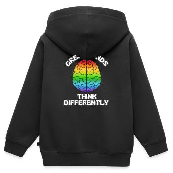 Les grands esprits pensent différemment - Sweat Premium à capuche zippé enfant bio - noir - Dos - AI Model Kid Male (0cm)