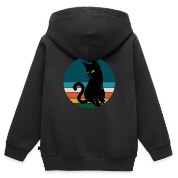 Schwarze Katze sitzen Retro Sonnenuntergang - Kinder Premium Organic Zip Hoodie - Schwarz - Hinten - AI Model Kid Male (0cm)