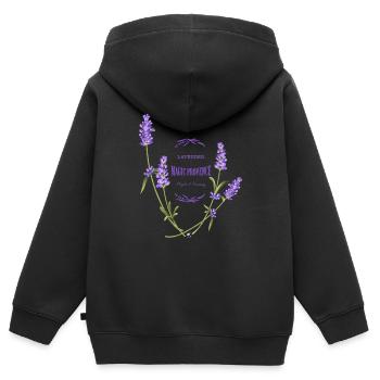 Lavande fleurs image avec inscription - Sweat Premium à capuche zippé enfant bio - noir - Dos - AI Model Kid Male (0cm)