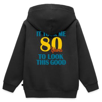 80e anniversaire - Sweat Premium à capuche zippé enfant bio - noir - Dos - AI Model Kid Male (0cm)