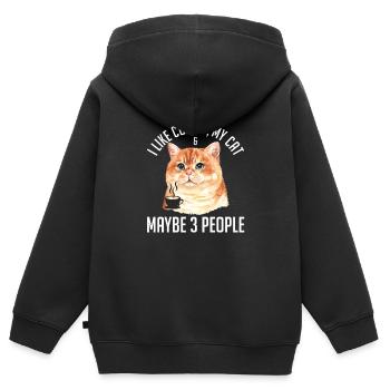 I Like Coffee, my Cat & Maybe 3 People - Sweat Premium à capuche zippé enfant bio - noir - Dos - AI Model Kid Male (0cm)