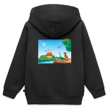 volcan dinosaure - Sweat Premium à capuche zippé enfant bio - noir - Dos - AI Model Kid Male (0cm)