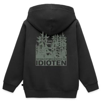 Der Wald ist Mein Versteck vor Idioten Spruch - Kinder Premium Organic Zip Hoodie - Schwarz - Hinten - AI Model Kid Male (0cm)