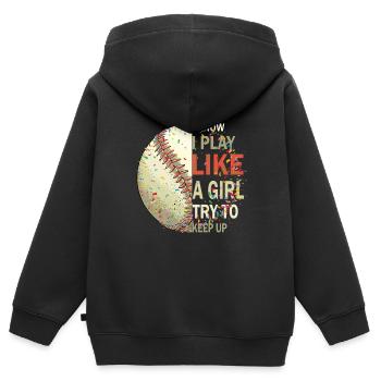 Jouer au baseball filles plaisir au softball sport - Sweat Premium à capuche zippé enfant bio - noir - Dos - AI Model Kid Male (0cm)