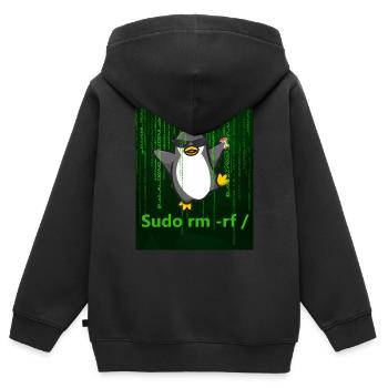 Pingouin Linux Sudo - Sweat Premium à capuche zippé enfant bio - noir - Dos - AI Model Kid Male (0cm)
