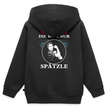 DIE TUT NIX DIE WILL NUR SPÄTZLE - Kinder Premium Organic Zip Hoodie - Schwarz - Hinten - AI Model Kid Male (0cm)