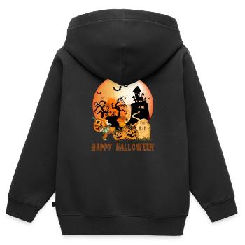 Halloween Zwerg trägt nachts den Kürbis ans Grab - Kinder Premium Organic Zip Hoodie - Schwarz - Hinten - AI Model Kid Male (0cm)
