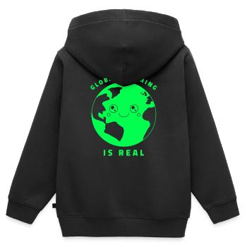GLOBAL WARMING IS REAL No. 21 - Kids Premium Organic Zip-up Hoodie - black - Back - AI Model Kid Male (0cm)