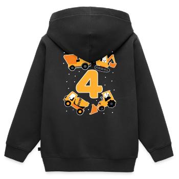 4. Geburtstag 4 Jahre Alt Baumaschinen Bagger LKW - Kinder Premium Organic Zip Hoodie - Schwarz - Hinten - AI Model Kid Male (0cm)