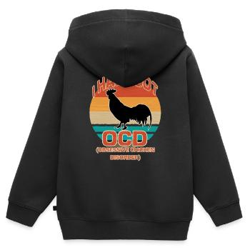 poulets poulets poulets poules - Sweat Premium à capuche zippé enfant bio - noir - Dos - AI Model Kid Male (0cm)