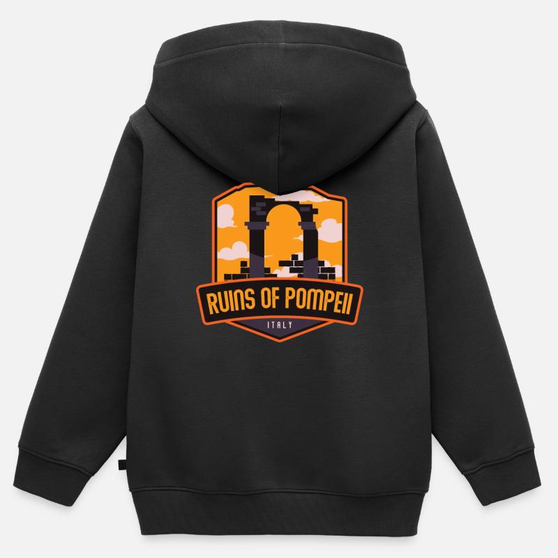 Ruines de Pompéi - Italie - Sweat Premium à capuche zippé enfant bio - noir