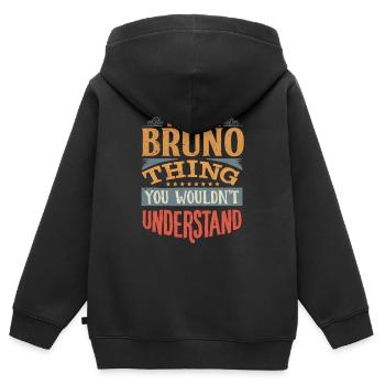 C’est une chose Bruno que vous ne comprendriez pas - Bruno - Sweat Premium à capuche zippé enfant bio - noir - Dos - AI Model Kid Male (0cm)