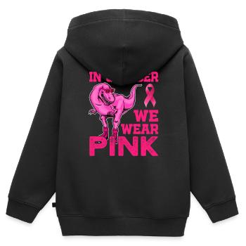 Im Oktober tragen wir Pink - Breast Cancer Awareness - Kinder Premium Organic Zip Hoodie - Schwarz - Hinten - AI Model Kid Male (0cm)