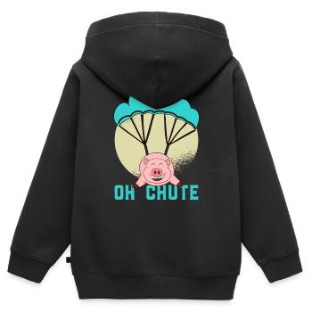 Schwein Ferkelchen mag Fallschirm fliegen - Kinder Premium Organic Zip Hoodie - Schwarz - Hinten - AI Model Kid Male (0cm)