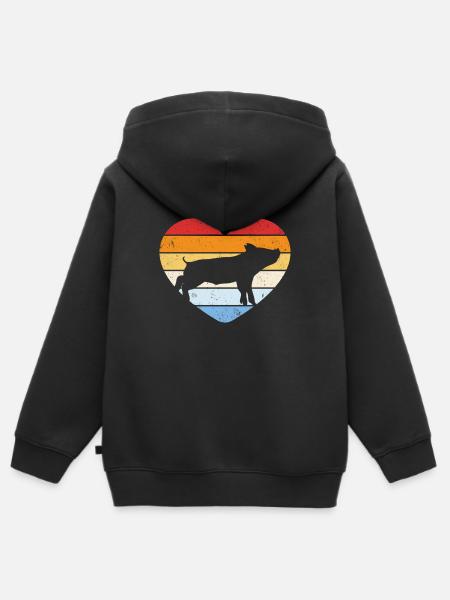 Retro Herz Ferkel schwein - Kinder Premium Organic Zip Hoodie - Schwarz