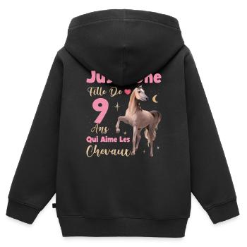 anniversaire noel fille 9 ans chevaux étoiles 9ème - Sweat Premium à capuche zippé enfant bio - noir - Dos - AI Model Kid Male (0cm)