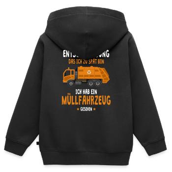 Müllfahrzeug lustiger Spruch Fahrzeug Geschenkidee - Kinder Premium Organic Zip Hoodie - Schwarz - Hinten - AI Model Kid Male (0cm)
