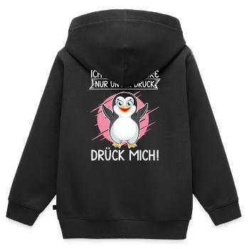 Ich funtioniere nur unter Druck. Drück mich. - Kinder Premium Organic Zip Hoodie - Schwarz - Hinten - AI Model Kid Male (0cm)