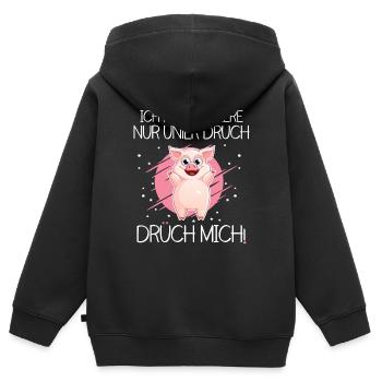 Ich funtioniere nur unter Druck. Drück mich. - Kinder Premium Organic Zip Hoodie - Schwarz - Hinten - AI Model Kid Male (0cm)