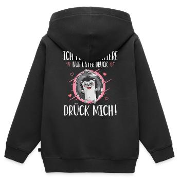 Ich funtioniere nur unter Druck. Drück mich. - Kinder Premium Organic Zip Hoodie - Schwarz - Hinten - AI Model Kid Male (0cm)